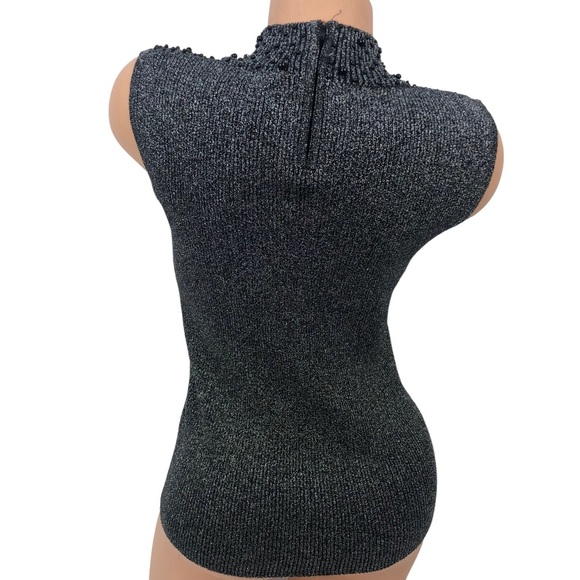 Investments Beaded Embellished Metallic Knit Sweater Sleeveless Turtleneck Top S - Picture 5 of 7